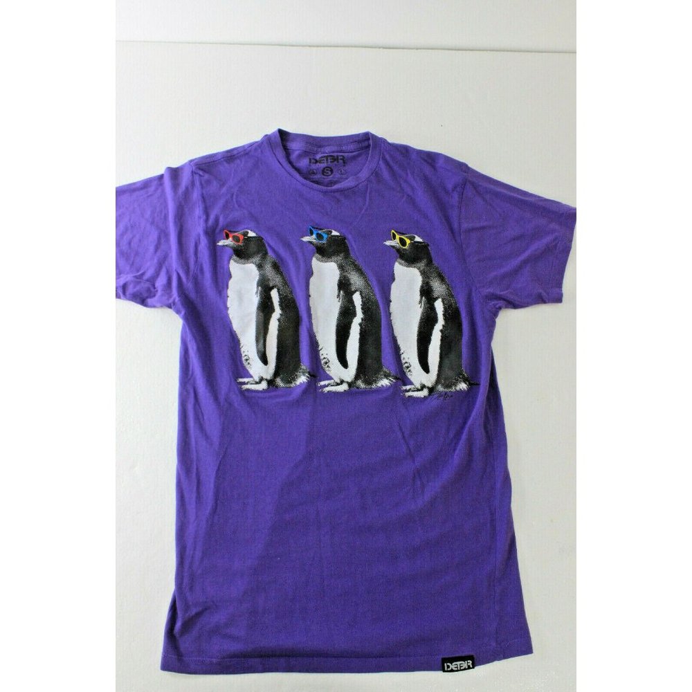 Purple Tee Shirt Short Sleeve Penguins Graphic Sz